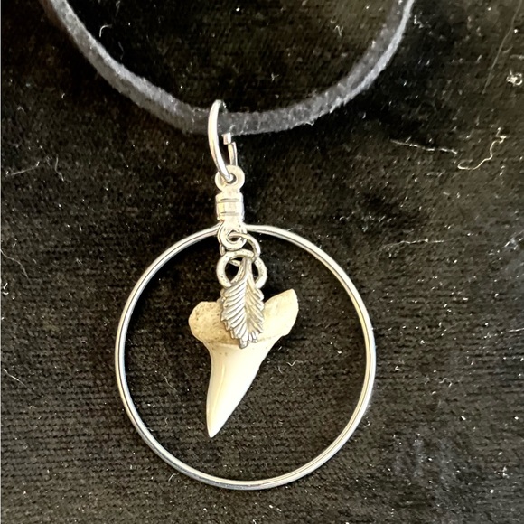 Shark's Tooth and Silvertone Handcrafted Pendant - Picture 1 of 3
